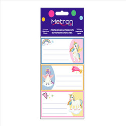 Metron Σχολικές Ετικέτες Αυτοκόλλητες Blister 48x72mm 3/Φ 3 Φύλλων Μονόκερος - 835.097726