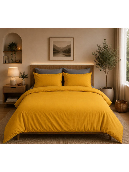 Σετ Παπλωματοθήκη Μονόχρωμη Σχ. Rainbow poly/cotton Yellow 160x240cm Flamingo