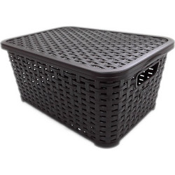 Κουτί Αποθήκευσης με Χερούλια και Καπάκι 10L Rattan Beboulino Black SP