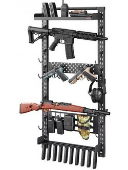 VEVOR Gun Rack Wall Mount, Heavy Duty Steel, Indoor Rifle Shotgun Rack with Magazine Holder, MOLLE Panel, Gun Accessories Display Storage Holder, Hold Up to 5 Rifles or Shotguns, for Tactical Gear