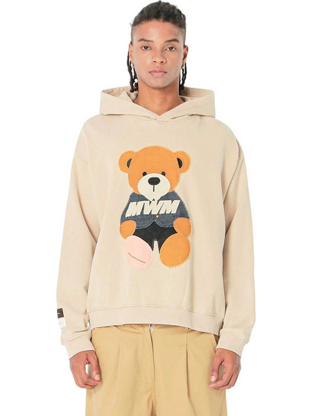 MWM U Teddy Canvas Patches Cropped Ανδρικό Φούτερ με Κουκούλα Μπεζ MW093060832