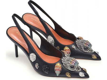 KURT GEIGER ΠΑΠΟΥΤΣΙΑ MULES EAGLES SLING ΜΕΤΑΛΛΙΚΑ LOGO ΜΑΥΡΟ