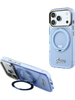 Guess IML Ring Stand 360 Script Metal Logo Magsafe Θήκη Light Blue (iPhone 18 Pro Max / 17 Pro Max)
