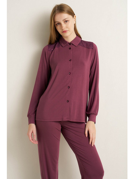 Vamp Σετ Γυναικείες Πιτζάμες Micromodal Σεμιζιέ Mauve Misty