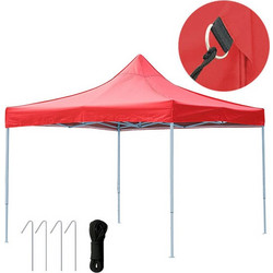 Gazebo Πτυσσόμενο Κιόσκι Τέντα Partytent με Μεταλλικό σκελετό Τετράγωνο Αδιάβροχο σε Κόκκινο Χρώμα, 3x3x3.2 μέτρα - Cb
