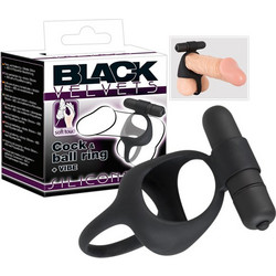Velvets Cock & Ball Ring + Vibe Ελαστικό Δαχτυλίδι Πέους & Όρχεων Σιλικόνης με Δόνηση Μαύρο