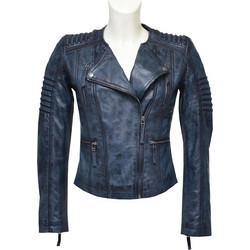 Leather 100 Γυναικείο Μπουφάν Δερματίνη Κοντό Μπλε 14-W-SILVANA