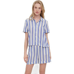 Vero Moda Κοντομάνικο Γυναικείο Πουκάμισο Μεταξωτό Ριγέ Γαλάζιο 10260264