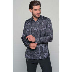 Ben Tailor Ανδρικό Πουκάμισο Animal Print Μακρυμάνικο Slim Fit με Mao Γιακά Ανθρακί BENT.0880