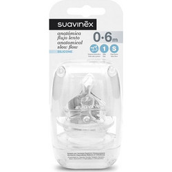 Suavinex Anatomica Θηλή Σιλικόνης για Μπιμπερό 0m+ Αργής Ροής 2τμχ