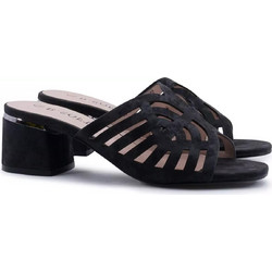 B-Soft Γυναικεία Πέδιλα Suede Μαύρα με Χοντρό Χαμηλό Τακούνι 150-3069-15