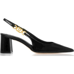 Sante Γόβες Slingback Δερμάτινες με Χοντρό Χαμηλό Τακούνι Μαύρες 24-209