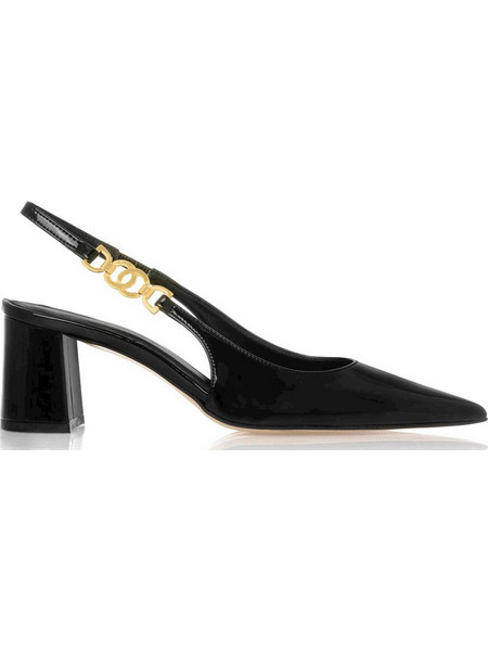 Sante Γόβες Slingback Δερμάτινες με Χοντρό Χαμηλό Τακούνι Μαύρες 24-209