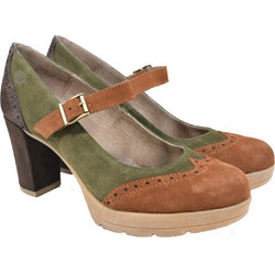 Yokono SOFIA-028 Γόβες Suede με Χοντρό Ψηλό Τακούνι Μπαρέτα & Φιάπα Ταμπά Χακί