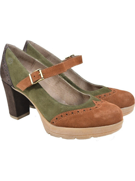 Yokono SOFIA-028 Γόβες Suede με Χοντρό Ψηλό Τακούνι Μπαρέτα & Φιάπα Ταμπά Χακί