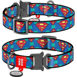 Waudog Superman Logo Metal Κολάρο Σκύλου Μπλε 2x24-40cm
