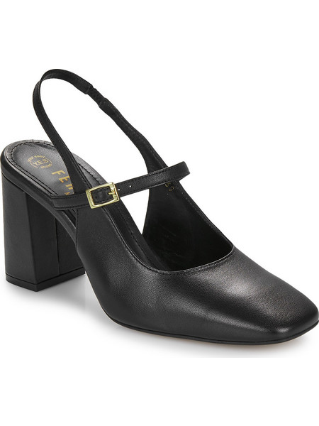 Fericelli Nilia Γόβες Slingback Δερμάτινες με Χοντρό Χαμηλό Τακούνι Μαύρες