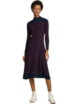 Pepe Jeans Harlem Midi Καθημερινό Φόρεμα Ριπ Navy Μπλε PL953587-594