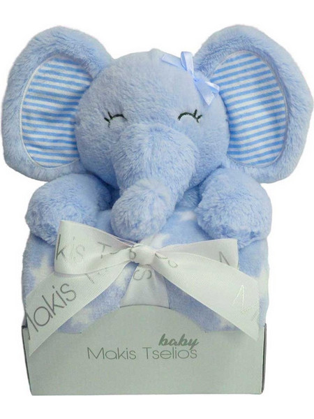 Makis Tselios Elephant Κουβέρτα Αγκαλιάς Fleece με Λούτρινο 80x110 Γαλάζια