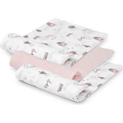 Interbaby Bear Πάνες Αγκαλιάς Ροζ Λευκές 70x55cm 3τμχ