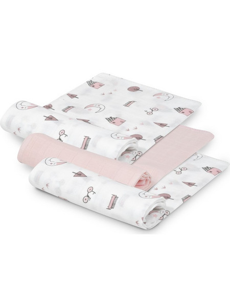 Interbaby Bear Πάνες Αγκαλιάς Ροζ Λευκές 70x55cm 3τμχ