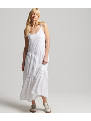 Superdry Midi Καλοκαιρινό Καθημερινό Φόρεμα Λευκό W80109896A-01C