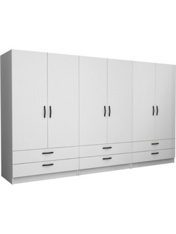 Megapap Εξάφυλλη Ντουλάπα Ρούχων Victoria Λευκή 300x60x181cm GP100-0097,1