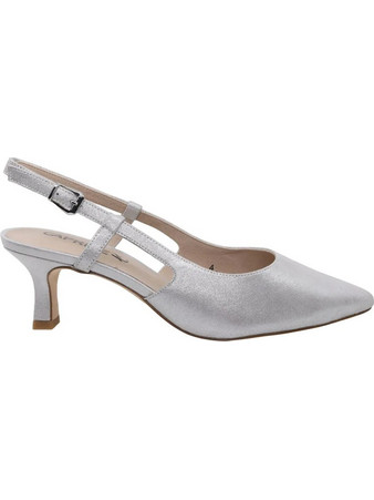 Caprice Ανατομικές Γόβες Slingback Δερμάτινες με Λεπτό Ψηλό Τακούνι Ασημί 9-29601-44-941