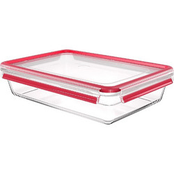 Tefal Masterseal Δοχείο Φαγητού Γυάλινο Κατάλληλο για Φούρνο Μικροκυμάτων 3lt Διαφανές Κόκκινο