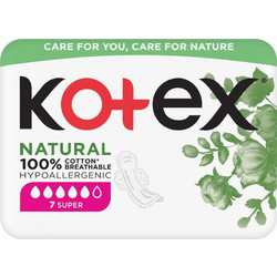 Kotex Natural Super Σερβιέτες με Φτερά για Αυξημένη Ροή 5 Σταγόνες από Βαμβάκι 7τμχ