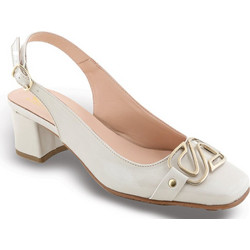 Blondie Γόβες Slingback Δερμάτινες με Χοντρό Χαμηλό Τακούνι Εκρού 1442