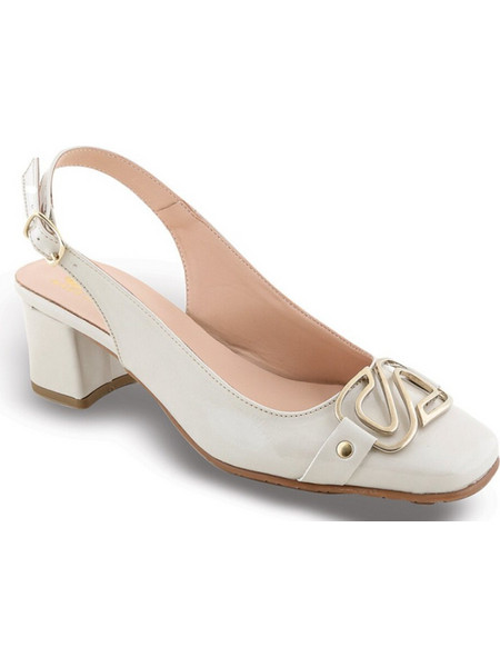 Blondie Γόβες Slingback Δερμάτινες με Χοντρό Χαμηλό Τακούνι Εκρού 1442