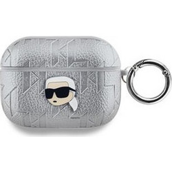 Karl Lagerfeld Embossed Karl Head Θήκη Σιλικόνης με Γάντζο για Apple AirPods Pro 1 Ασημί