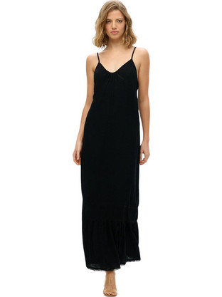Superdry Maxi Καλοκαιρινό Καθημερινό Φόρεμα Μεταξωτό Μαύρο W8011955A-02A