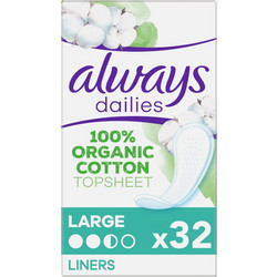 Always Dailies Cotton Large Σερβιετάκια για Ελαφριά Ροή 2.5 Σταγόνες από 100% Οργανικό Βαμβάκι 32τμχ