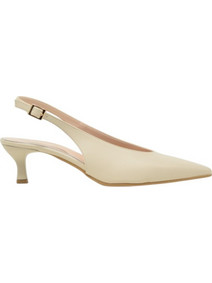 PieDini Γόβες Slingback Δερμάτινες με Λεπτό Χαμηλό Τακούνι Εκρού 0360