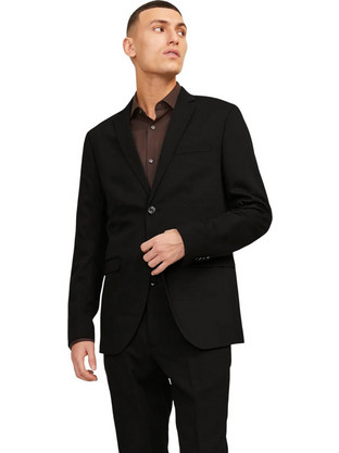 Jack & Jones Χειμερινό Ανδρικό Blazer Υφασμάτινο με Κανονική Εφαρμογή Μαύρο 12199891