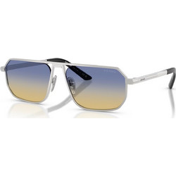Prada PRA53S 27506Z Ανδρικά Γυαλιά Ηλίου Τετράγωνα Μεταλλικά Ασημί με Μπλε Φακό