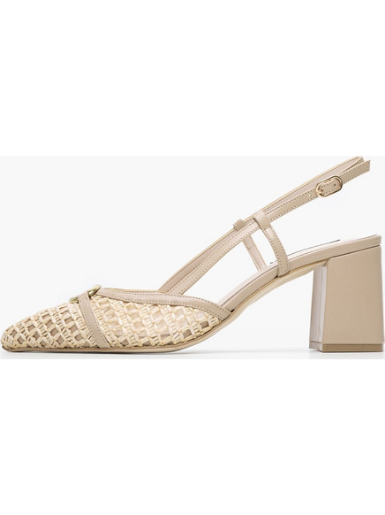 Mortoglou Γόβες Slingback Δερμάτινες με Χοντρό Ψηλό Τακούνι Εκρού 2548.51767