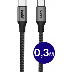 Buddi Braided USB-C to USB-C 60W 0.3m Black 8719246445989