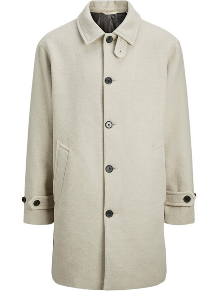 Jack & Jones Ανδρικό Παλτό Μακρύ Μάλλινο Εκρού 12261833