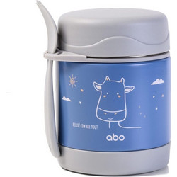 Abo Hello! Cow Are You Ανοξείδωτο Παιδικό Σετ Δοχείο Φαγητού Ισοθερμικό Μπλε 300ml