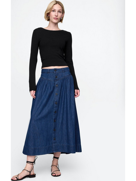 Gap Μακριά Φούστα Τζιν Ψηλόμεση Navy Μπλε 731752000