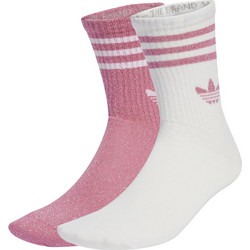 Adidas 3-Stripes Glitter Βαμβακερές Γυναικείες Κάλτσες Λευκές Ροζ JX5205