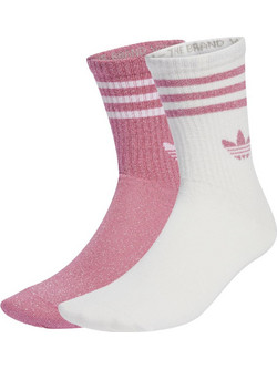 Adidas 3-Stripes Glitter Βαμβακερές Γυναικείες Κάλτσες Λευκές Ροζ JX5205