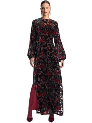 Moutaki Maxi Φόρεμα για Γάμο / Βάπτιση Floral Μαύρο 25.07.120