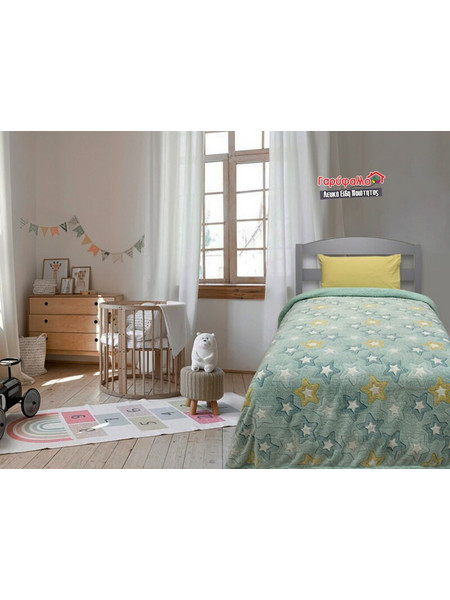 Γαρύφαλλο Παιδική Κουβέρτα Fleece Αστεράκια Φωσφοριζέ 160x220 Πράσινο Mint