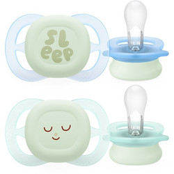 Philips Avent Ultra Start Nighttime Ορθοδοντικές Πιπίλες Σιλικόνης Νυκτός 0-2m Light Green Blue 2τμχ SCF075/18