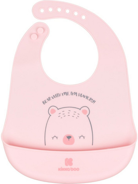 KikkaBoo Bear With Me Αδιάβροχη Σαλιάρα Σιλικόνης με Κουμπί & Τσέπη 4m+ Ροζ
