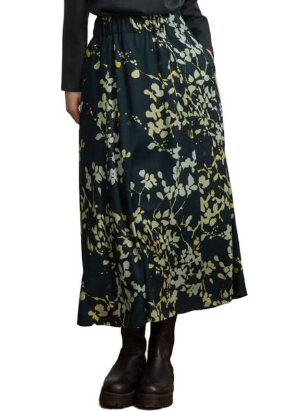 Namaste Μίντι Φούστα Υφασμάτινη Ψηλόμεση A-Γραμμή Floral Navy Μπλε WW0325002